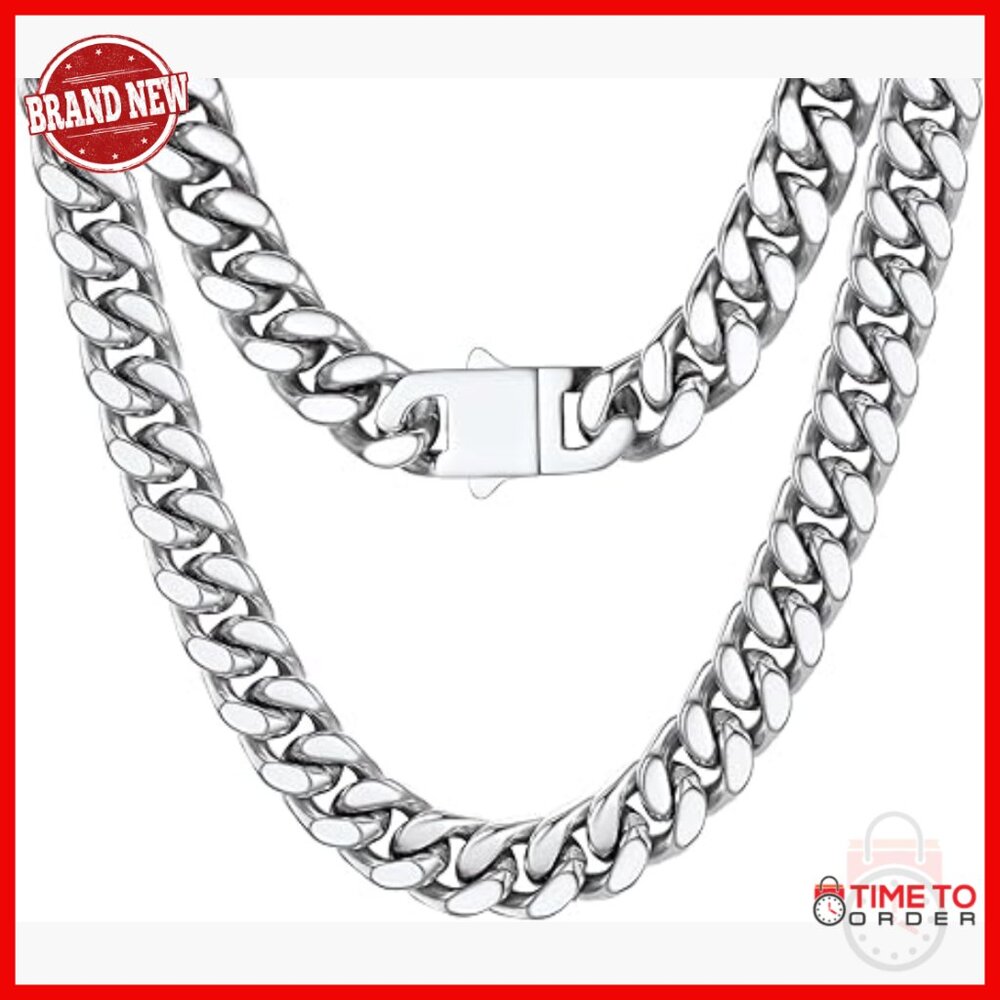 Chunky Cuban Link Chain Necklace Stainless Steel Unisex Statement Jewelry